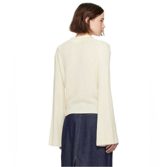 Soulland Kiki Rib Knit Polo Sweater Off White XS | Flared Sleeve Knit Jumper - Picture 4 of 11